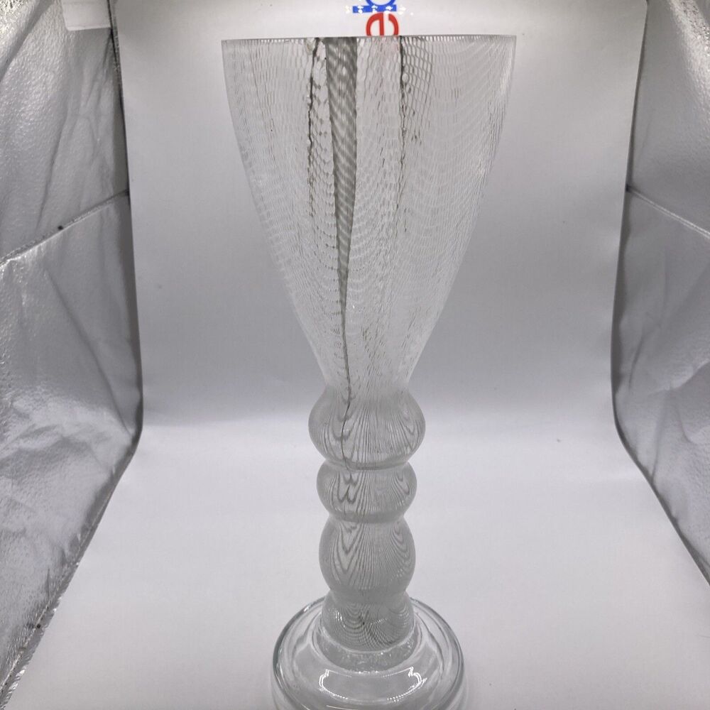 Harrachov Harrtil Bohemian Harrach Net Lattice Art Glass Vase 12”